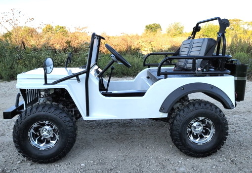 Edizione bianca dell'ELITE di Mini Gas Golf Cart Jeep sollevata con gli orli ed i chiarori su ordinazione del cuscino ammortizzatore