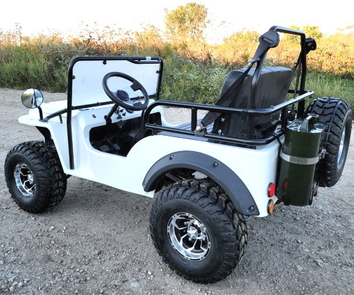 Edizione bianca dell'ELITE di Mini Gas Golf Cart Jeep sollevata con gli orli ed i chiarori su ordinazione del cuscino ammortizzatore